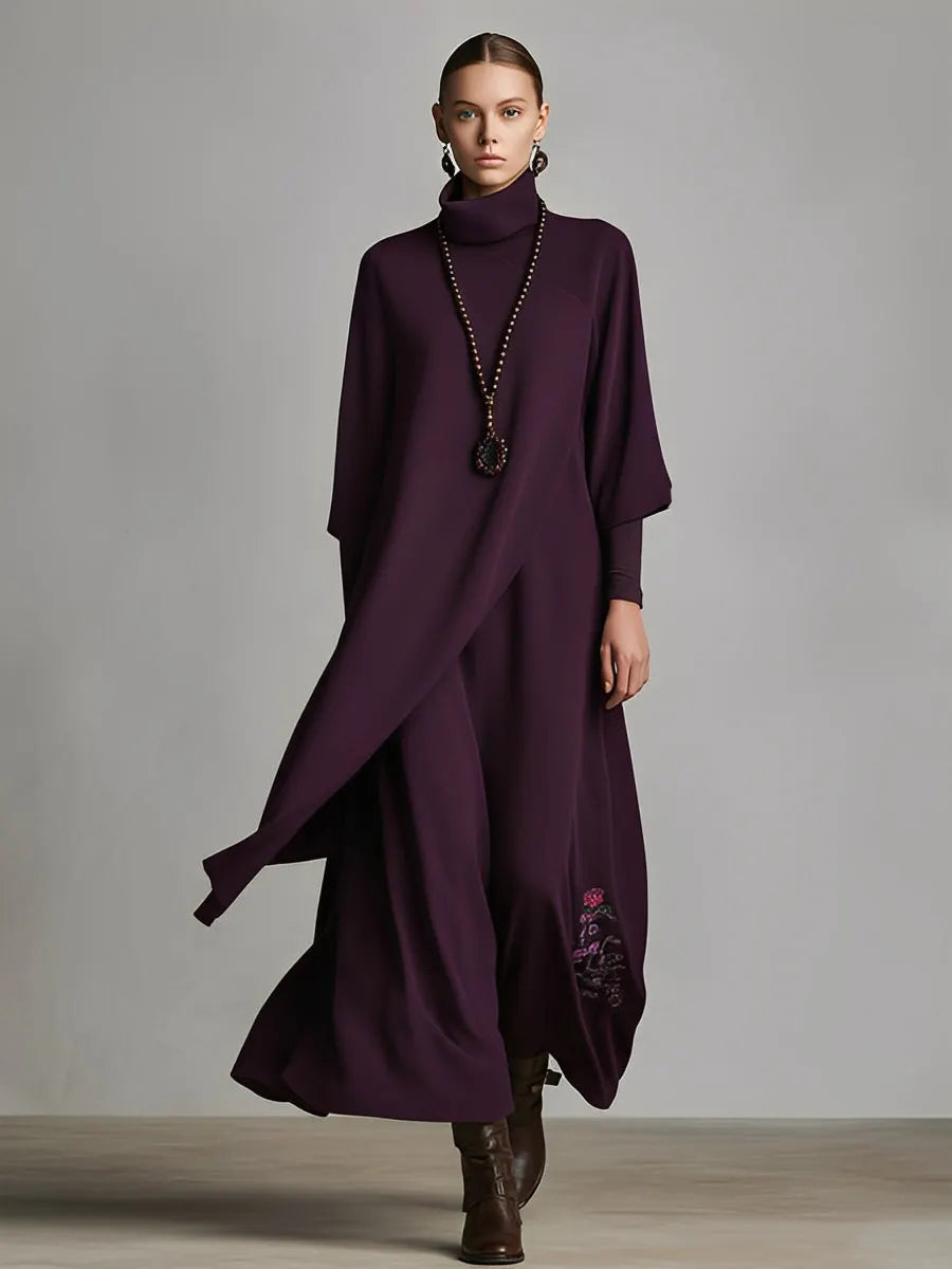 ARBORIO - Abito maxi color prugna in jersey misto cotone ricamato