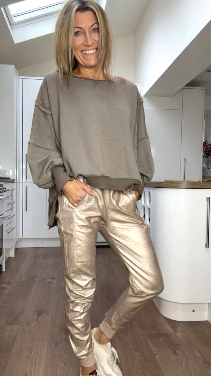 GIULIA - Set top e pantaloni in ecopelle casual