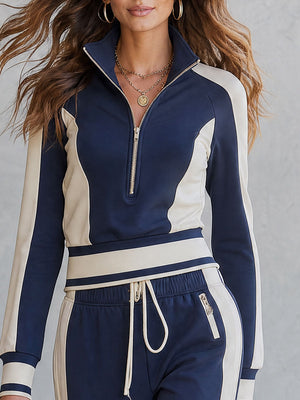 JASMINE - Completo sporty in cotone blu e bianco a blocchi di colore