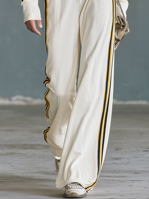OLZAI - Completo beige in cotone color-block con collo alto