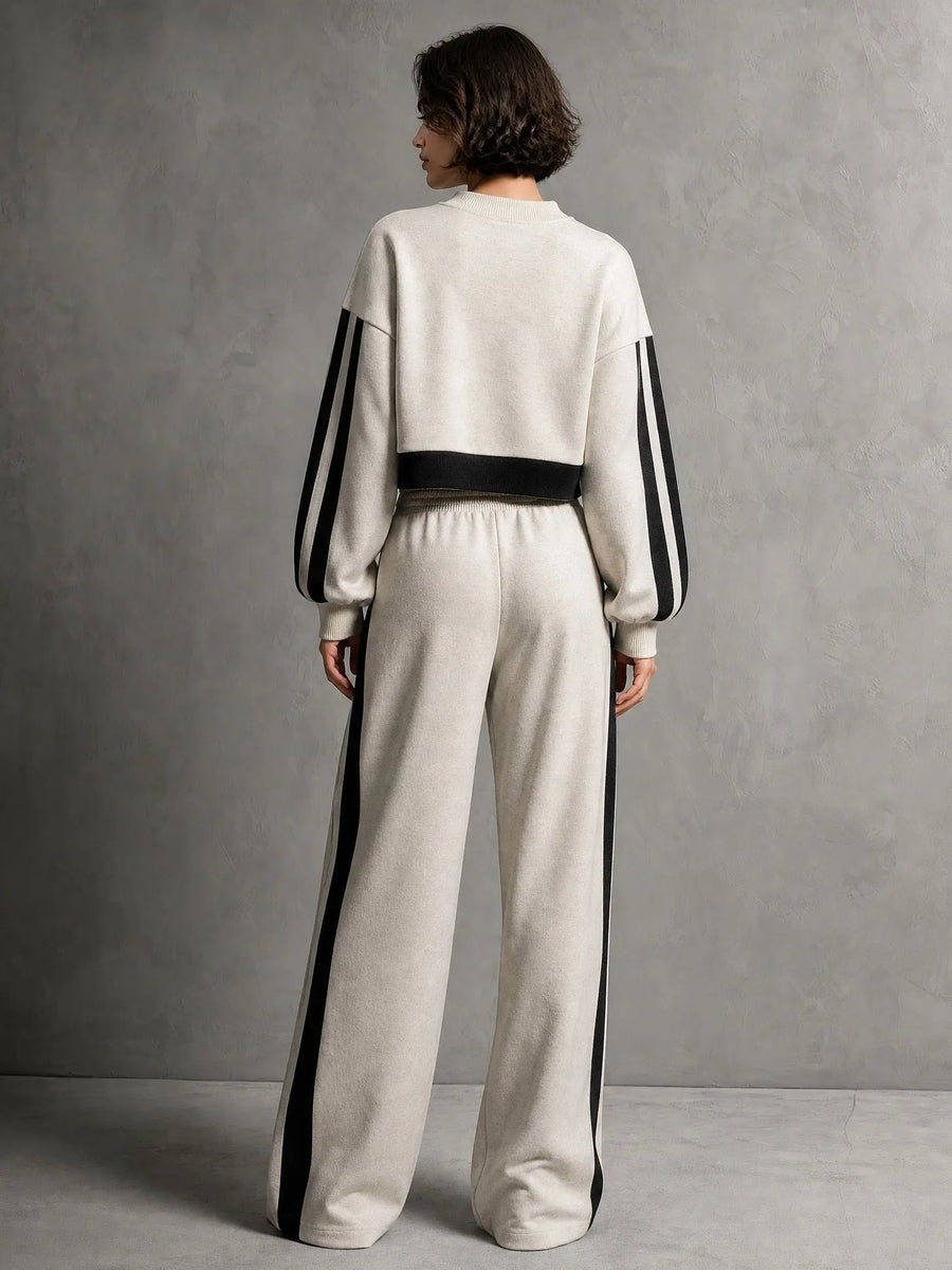 NUORO - Set due pezzi felpato beige e nero con pantaloni ampi