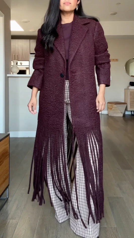 CERVERE - Cappotto lungo con frange e texture