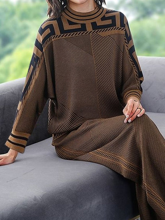 BOVEGNO - Maglione marrone dalla vestibilità ampia e motivo geometrico urbano