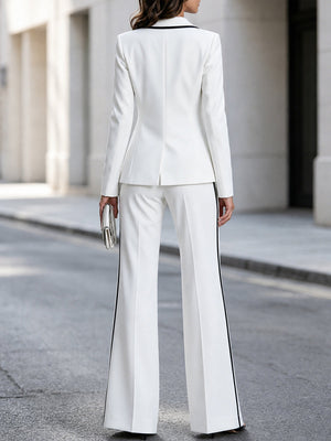 FAUSTINA - Set due pezzi bianco con blazer profilato e pantaloni ampi