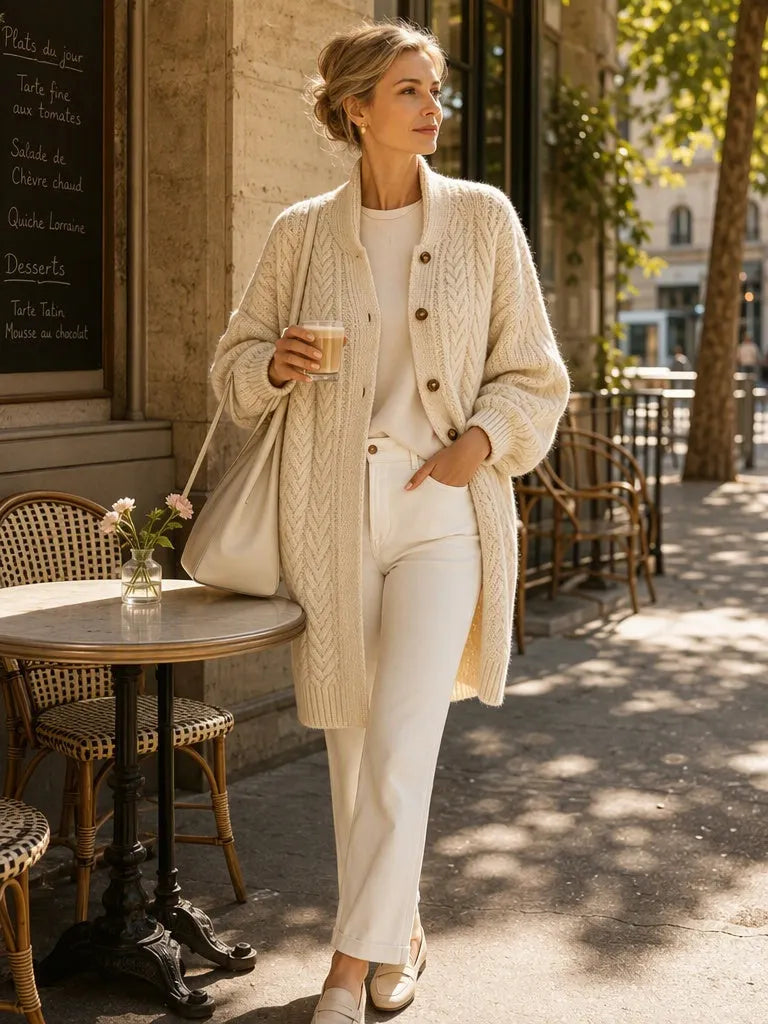 PRUDENZA - Cardigan lungo a trecce in maglia vintage