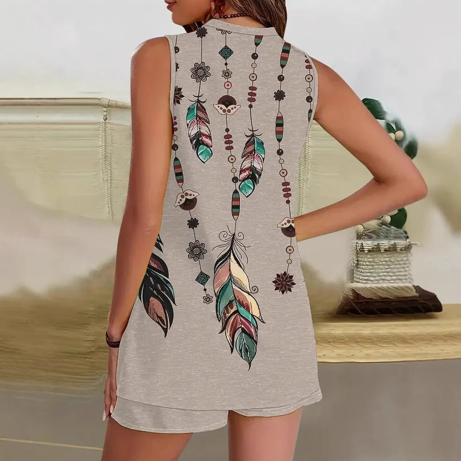 SOFIA - Set lounge grigio stile boho con piume