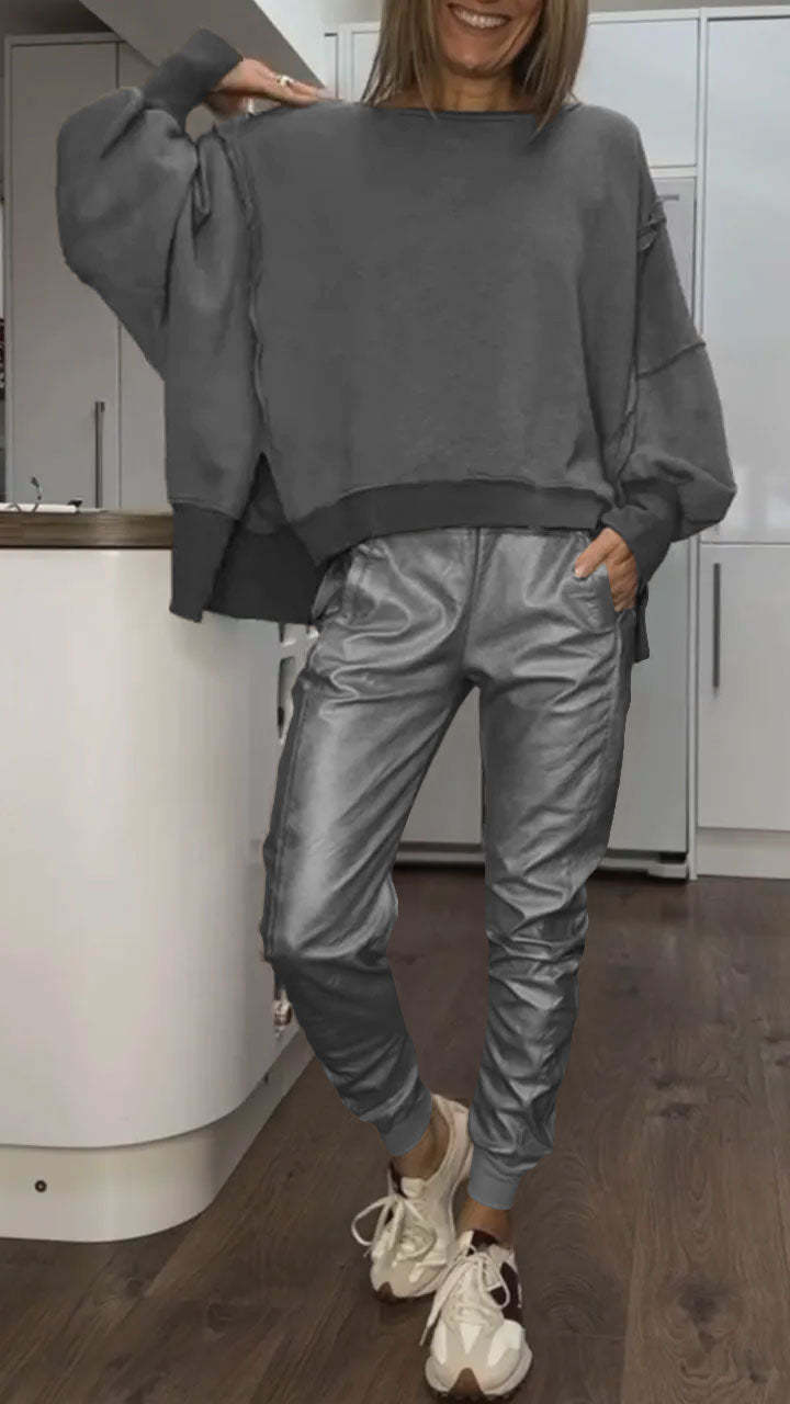 GIULIA - Set top e pantaloni in ecopelle casual