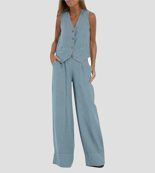 CHIARA - Completo Gilet e Pantaloni Palazzo in Vari Colori