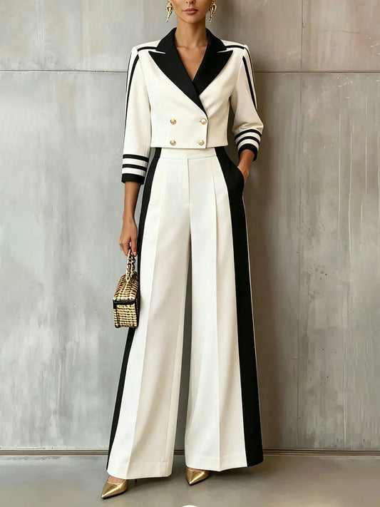 EUFEMIA - Tailleur bianco e nero color block in blazer e pantaloni