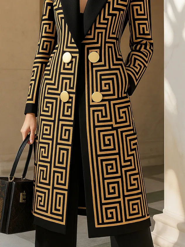 CHIANNI - otto marrone con revers e stampa geometrica urbana