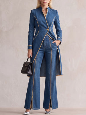 COLLEGIOVE - Jeans blu a vita alta, gamba ampia e zip bidirezionale