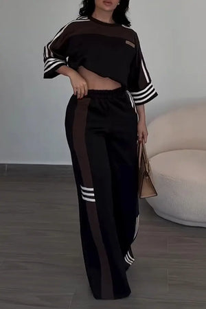 BIENTINA - Completo nero casual color block top e pantaloni palazzo