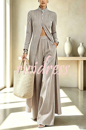 PERTUSIO - Completo midi a righe con camicia e pantaloni palazzo