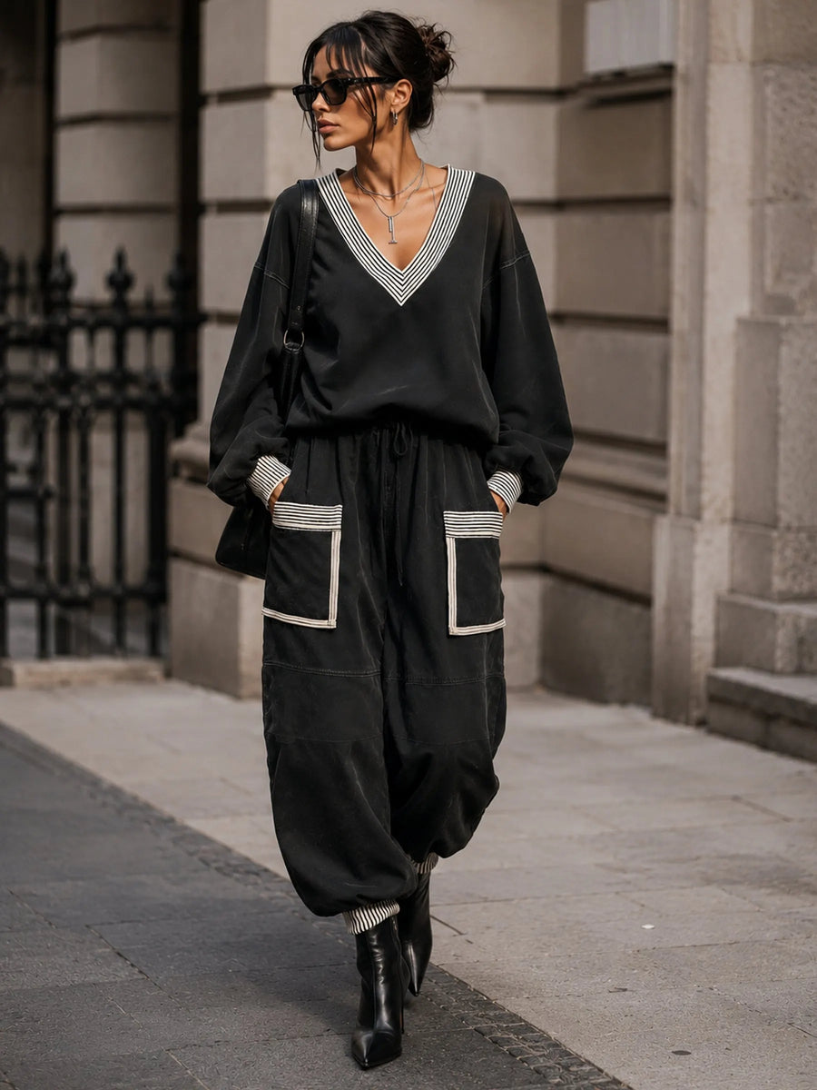 VESCOVANA - Set due pezzi grigio con felpa oversize e jogger utility