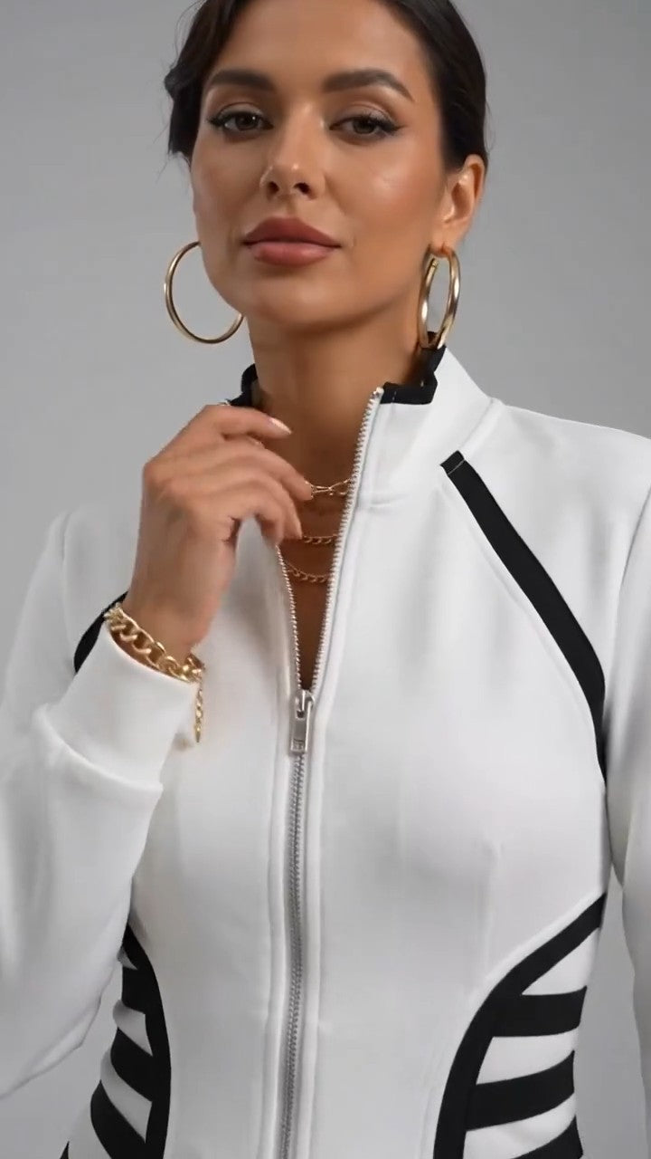 JESSICA - Completo bianco slim fit con felpa zip e pantaloni