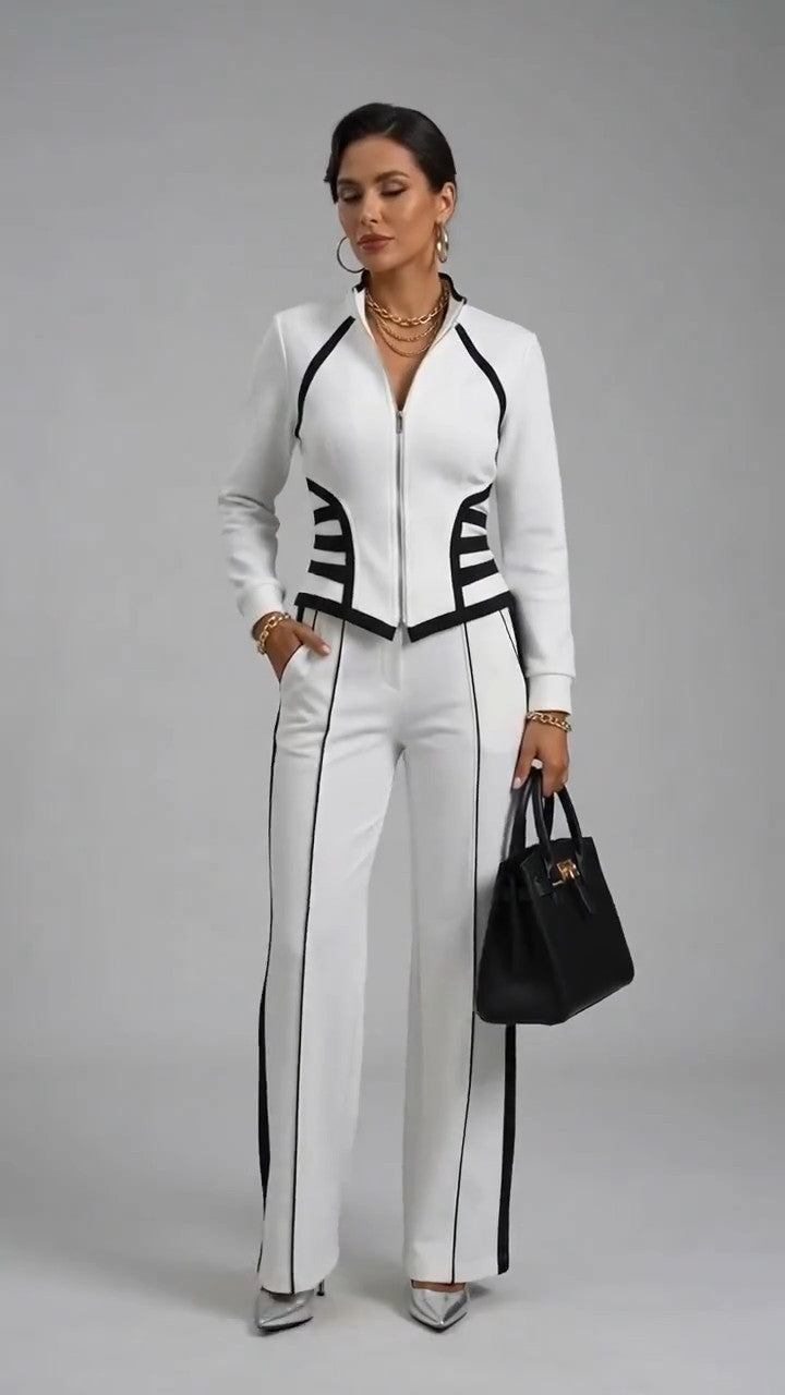 JESSICA - Completo bianco slim fit con felpa zip e pantaloni
