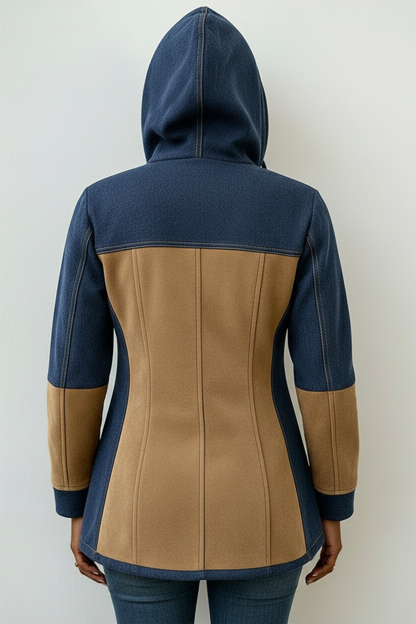 PIANENGO - Giacca con cappuccio blu navy e cammello a contrasto