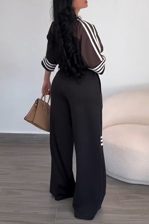 BIENTINA - Completo nero casual color block top e pantaloni palazzo