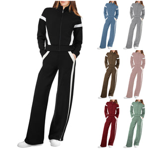POLLINA - Completo in cotone gessato felpa e pantaloni wide leg