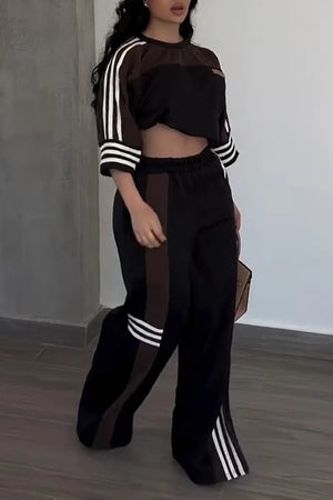 BIENTINA - Completo nero casual color block top e pantaloni palazzo