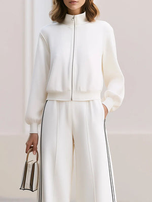 SIENA - Completo bianco con giacca cropped e pantaloni wide leg