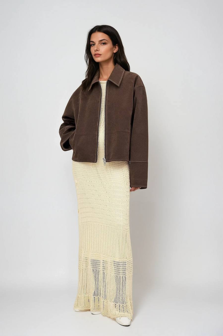 CUTROFIANO - Giacca oversize in finta pelle scamosciata