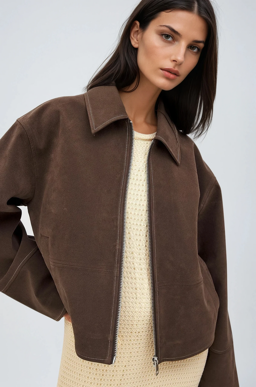 CUTROFIANO - Giacca oversize in finta pelle scamosciata