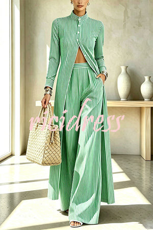 PERTUSIO - Completo midi a righe con camicia e pantaloni palazzo