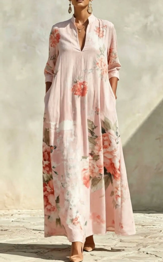 BOVOLONE - Abito maxi romantico con maniche 3/4