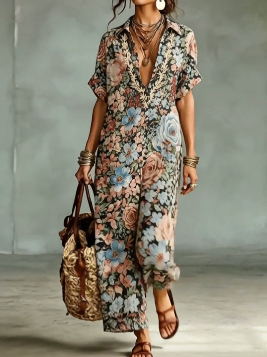 MADIGNANO - Abito lungo boho in cotone e lino