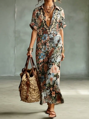 MADIGNANO - Abito lungo boho in cotone e lino