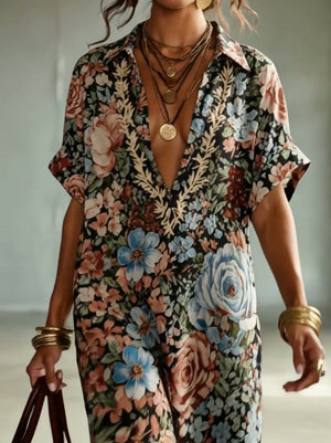 MADIGNANO - Abito lungo boho in cotone e lino