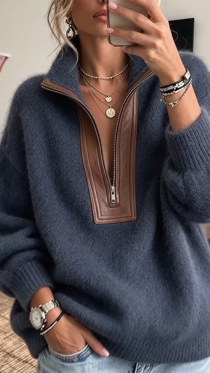 JESSICA - Maglione cioccolato a collo alto con trecce e dettagli trapuntati