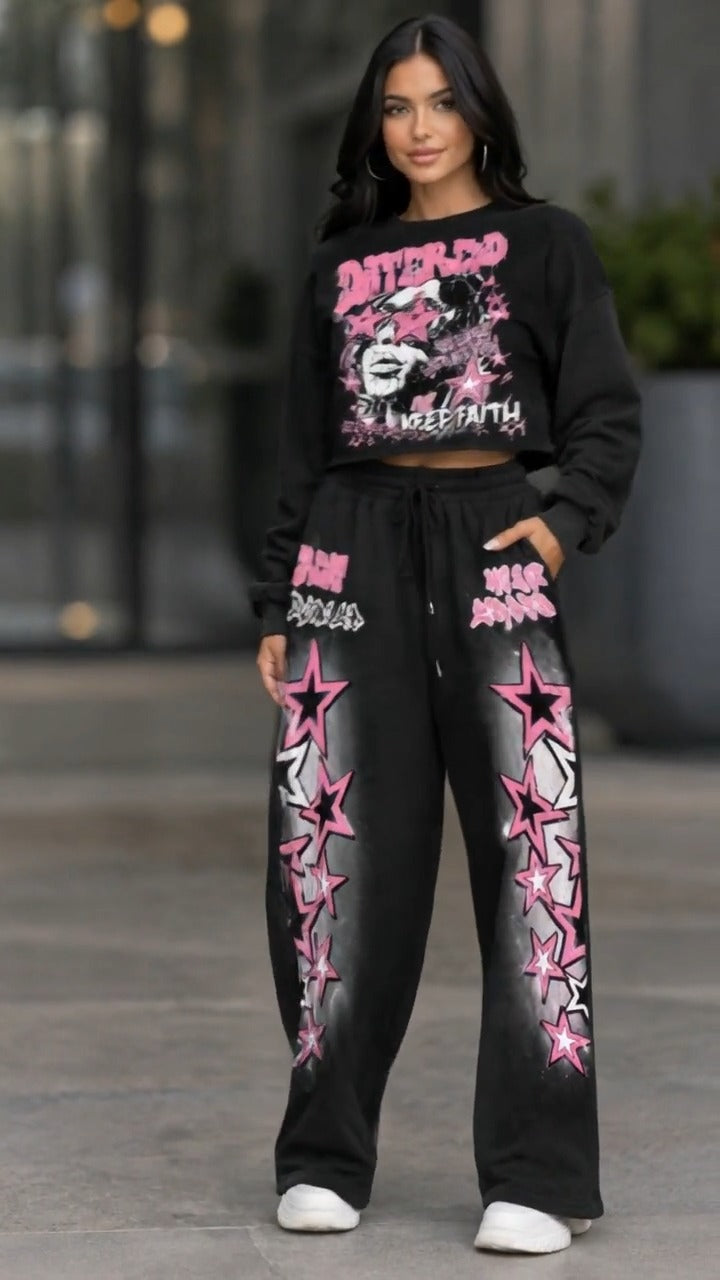 CERMIGNANO - Set due pezzi con stelle grafiche per look streetwear ✨