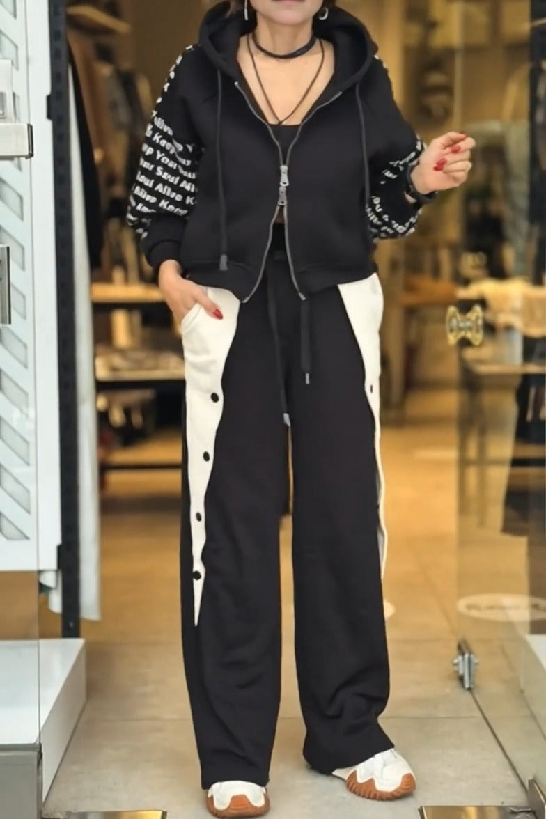 LOUNA - Set due pezzi con cappuccio e zip, stampa lettering, multicolore