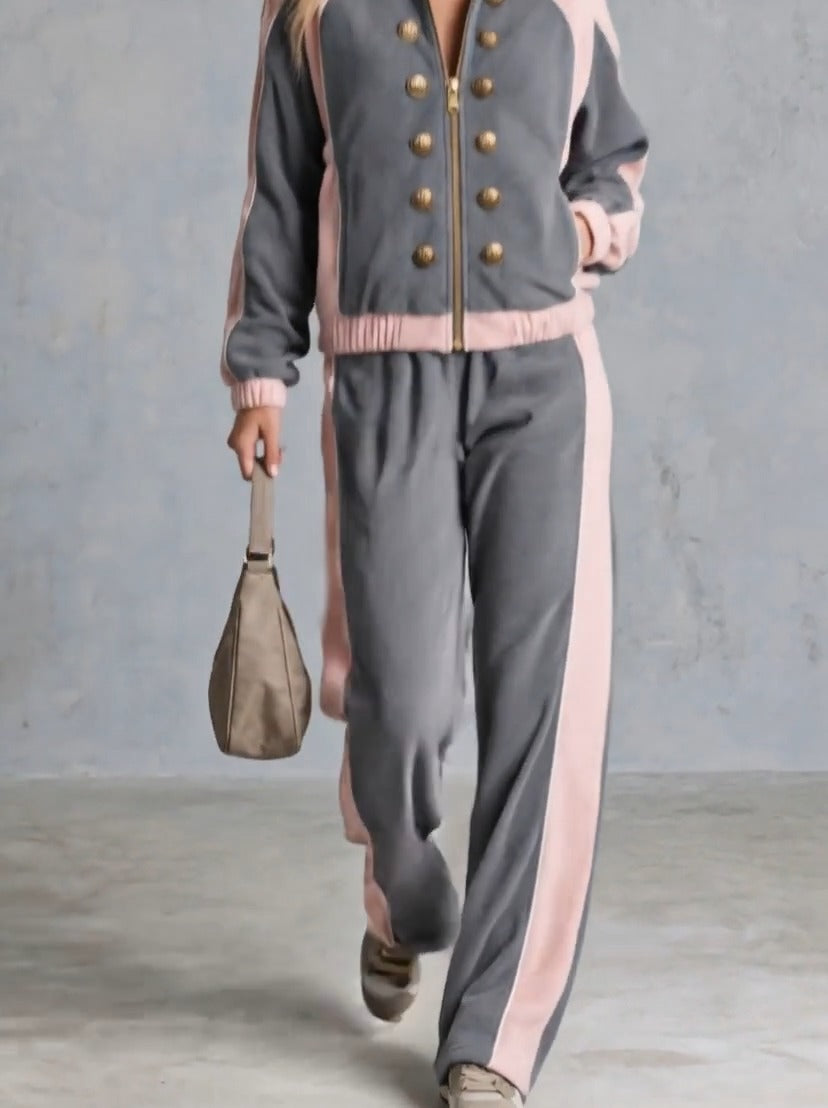 NUMANA - Set due pezzi in pile grigio con zip e revers doppiopetto