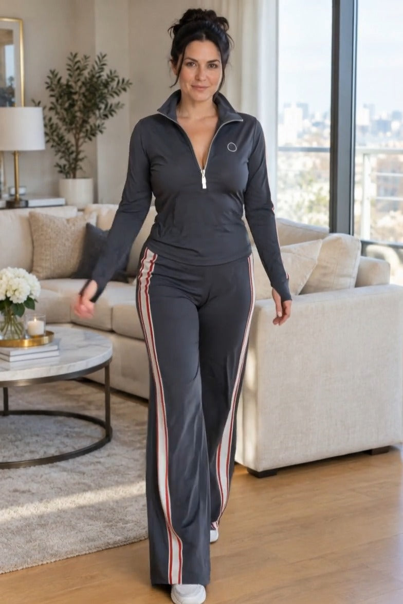 VALENCIA - Set due pezzi in cotone grigio con colletto e zip frontale retro sportivo