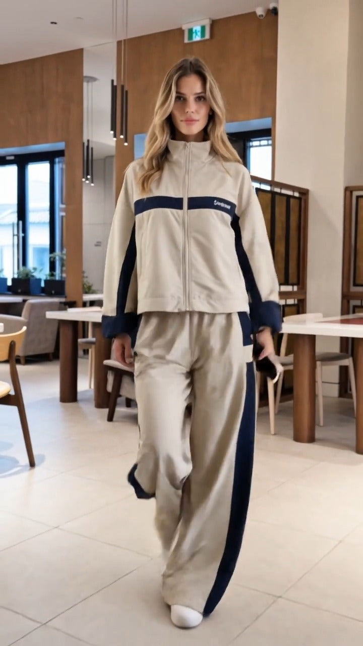 ULIVO - Set due pezzi sportivo con zip e pantaloni ampi multicolore