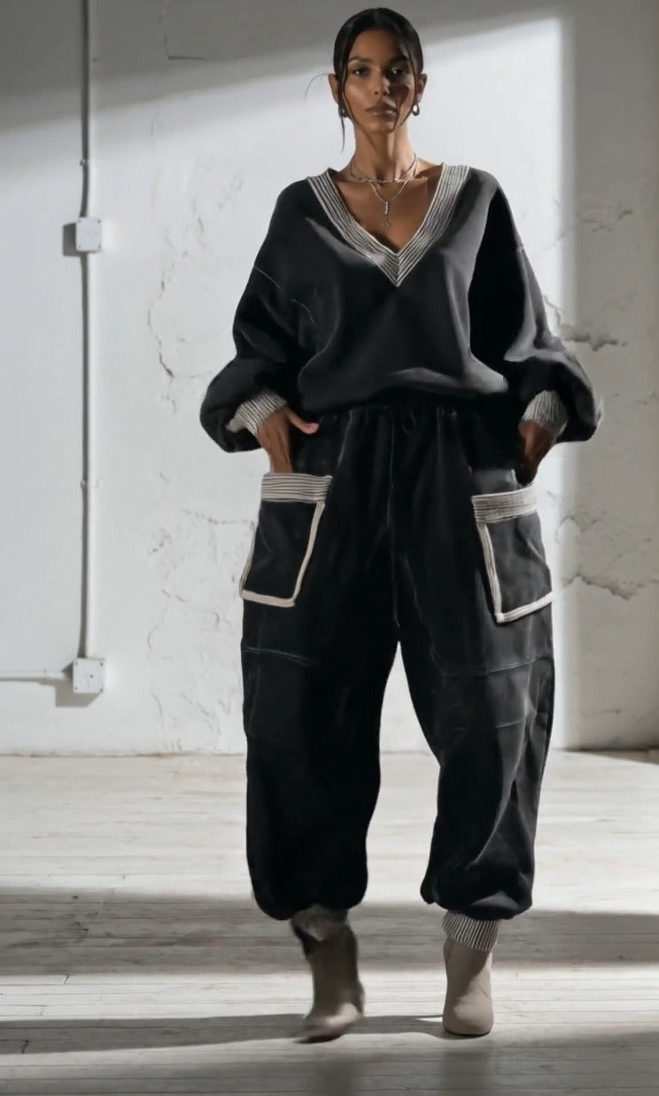 VESCOVANA - Set due pezzi grigio con felpa oversize e jogger utility