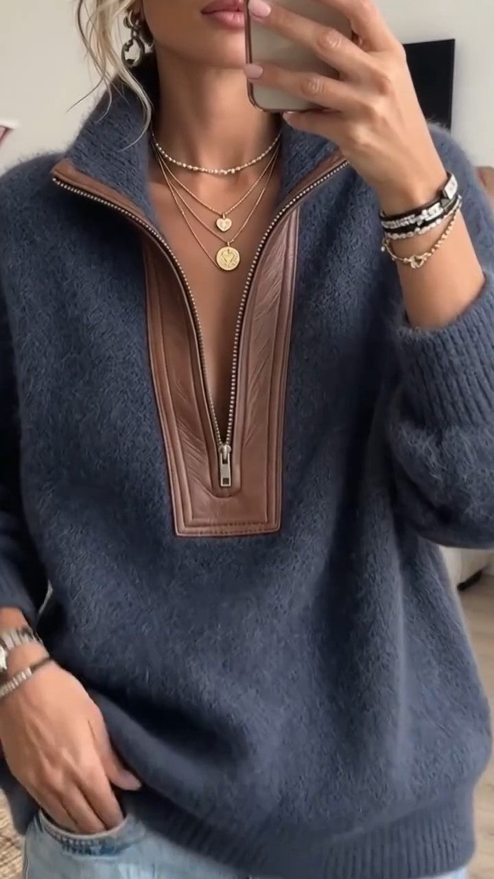 JESSICA - Maglione cioccolato a collo alto con trecce e dettagli trapuntati