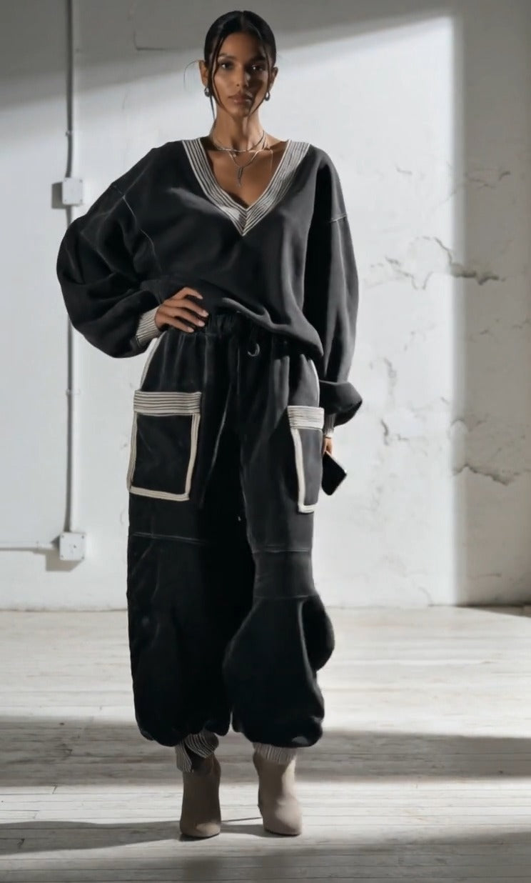 VESCOVANA - Set due pezzi grigio con felpa oversize e jogger utility