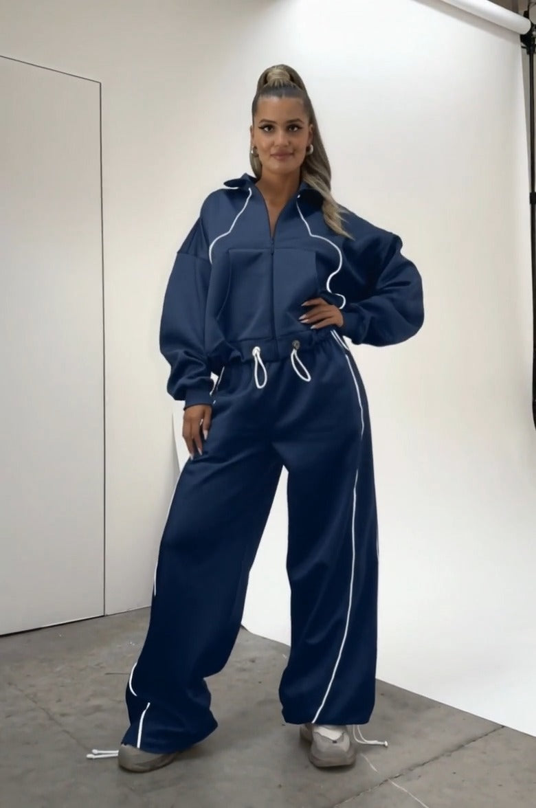 FRISA - Set due pezzi con cappuccio a righe color block e zip