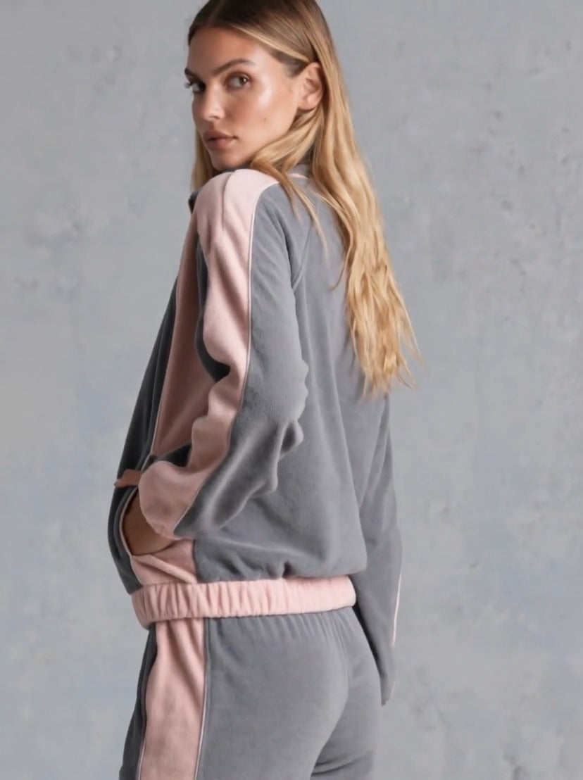 NUMANA - Set due pezzi in pile grigio con zip e revers doppiopetto