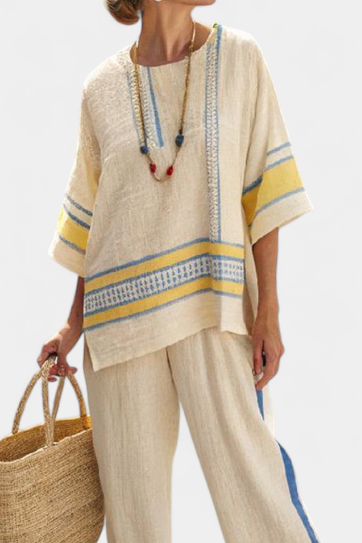 ALESSIA - Set a righe multicolori in lino
