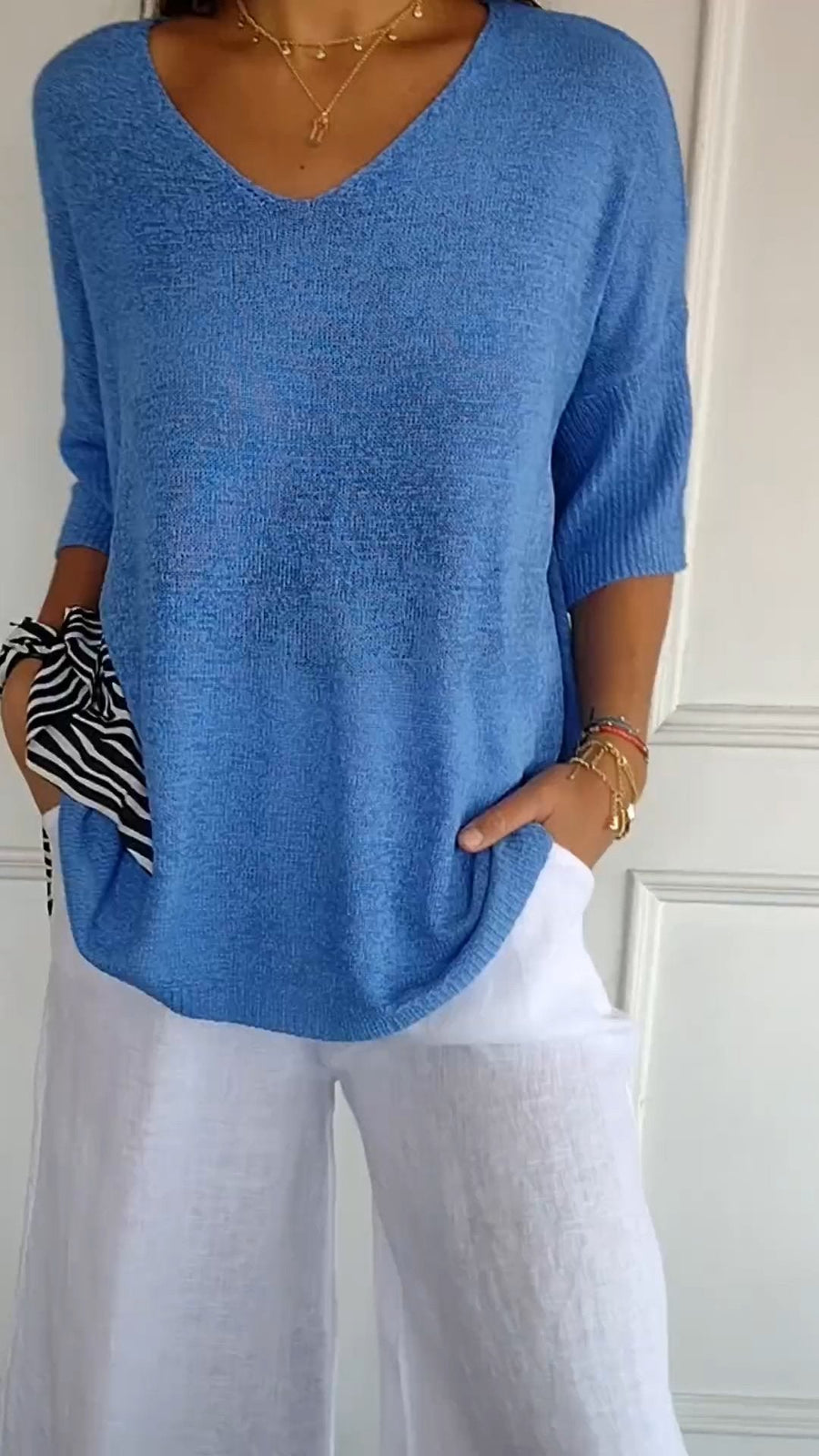 LUDOVICA - Top in maglia rosso con scollo a V