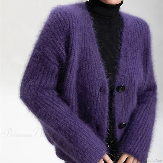 ZOLLINO - Cardigan viola a maniche lunghe dal taglio femminile