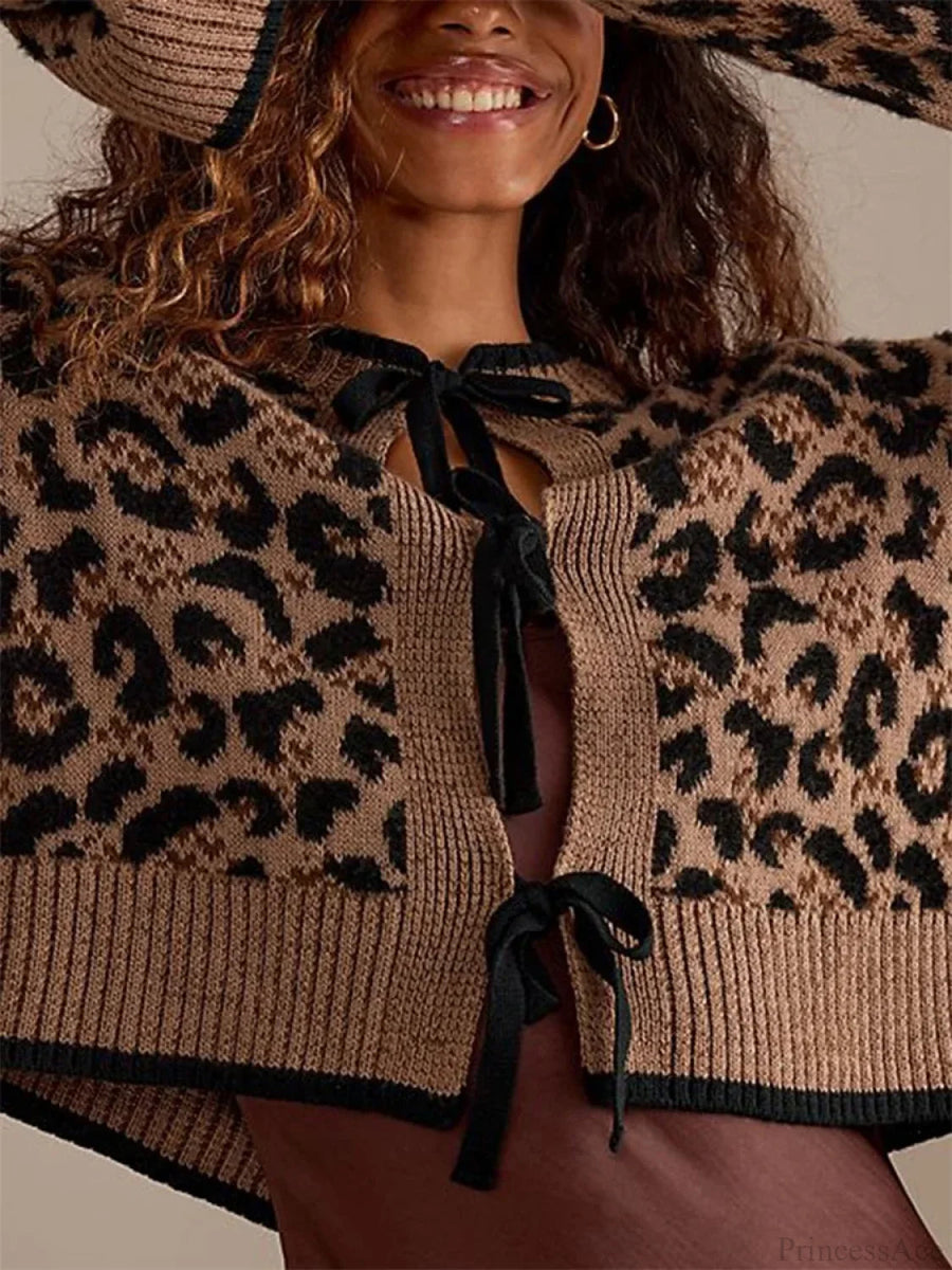 CURSI - Cardigan in maglia a coste con stampa leopardata