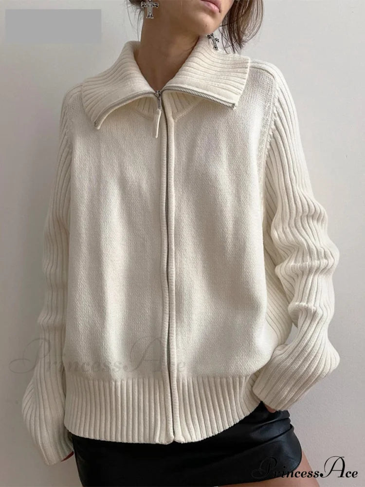 PADERNA - Cardigan oversize bianco in maglia con zip