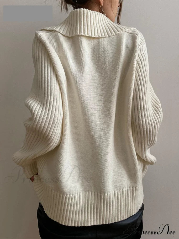 PADERNA - Cardigan oversize bianco in maglia con zip