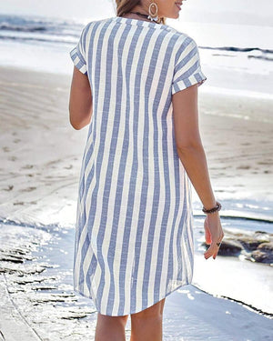 SOFIA - Abito camicia blu a righe